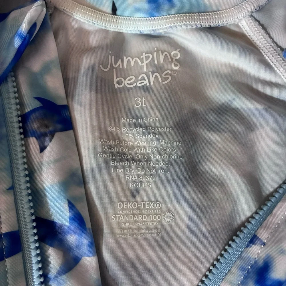 Jumping Beans Blue& White Long Sleeve unisex full zip bathing suit sz 3T